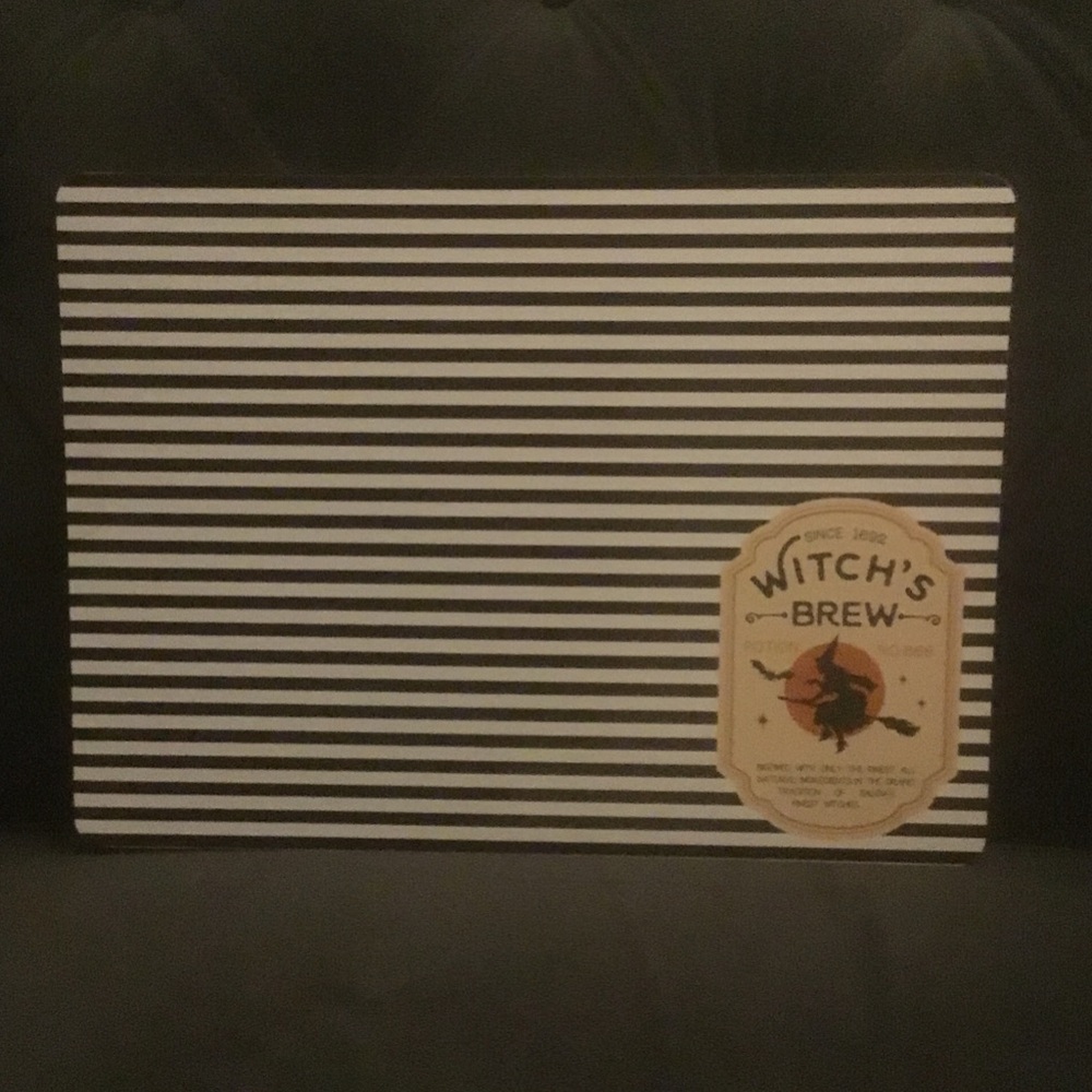 Witch’s Brew Halloween Black and White Striped Cork Placemats Set of 4